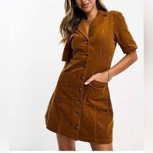 asos Women Corduroy Mini Dress Short Sleeve Button Down‎ Sz 6